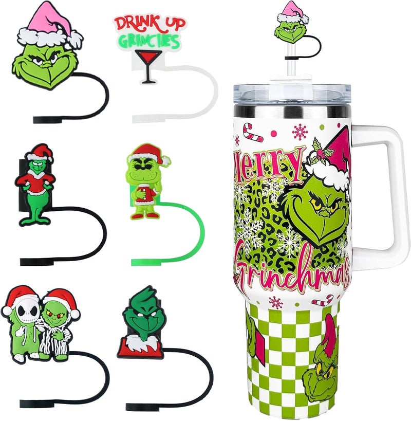 ZERCEJC 6 PCS Christmas Straw Cover Cap for Stanley Cup，Xmas Straw Toppers Compatible with Stanley 30&40 Oz Tumbler，Reusable Silicone Straw Tips Lids for Stanley Cup Accessories - Image 1